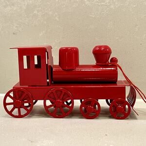 Train Locomotive Red Tin Metal Toy 3 1/2"